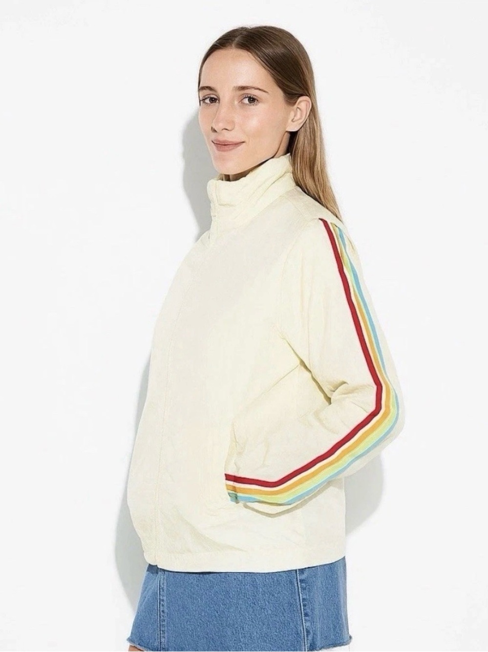 Pride Cream Lightweight Jacket with Rainbow Stripe Sleeves